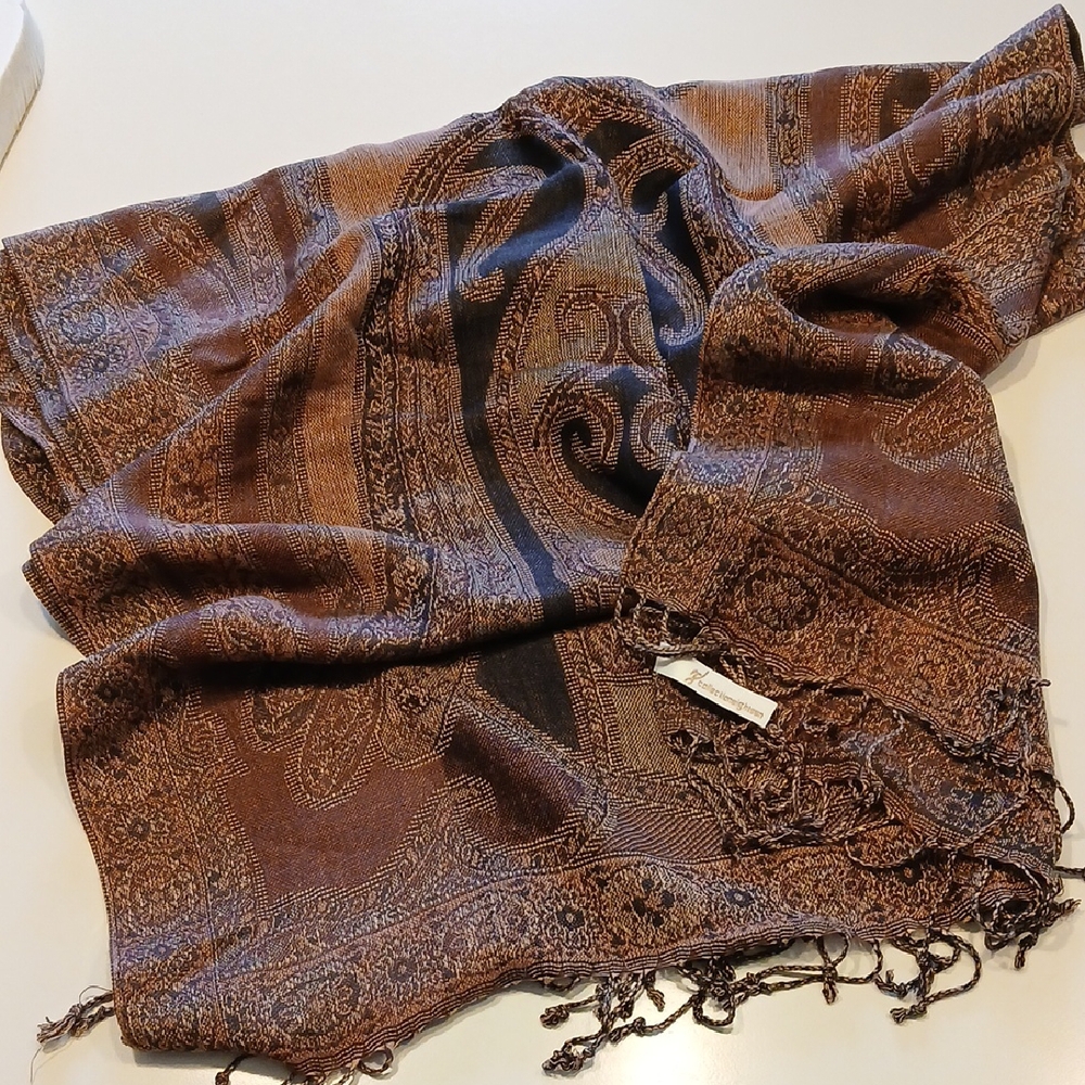 Brown Paisley Scarf with Fringe